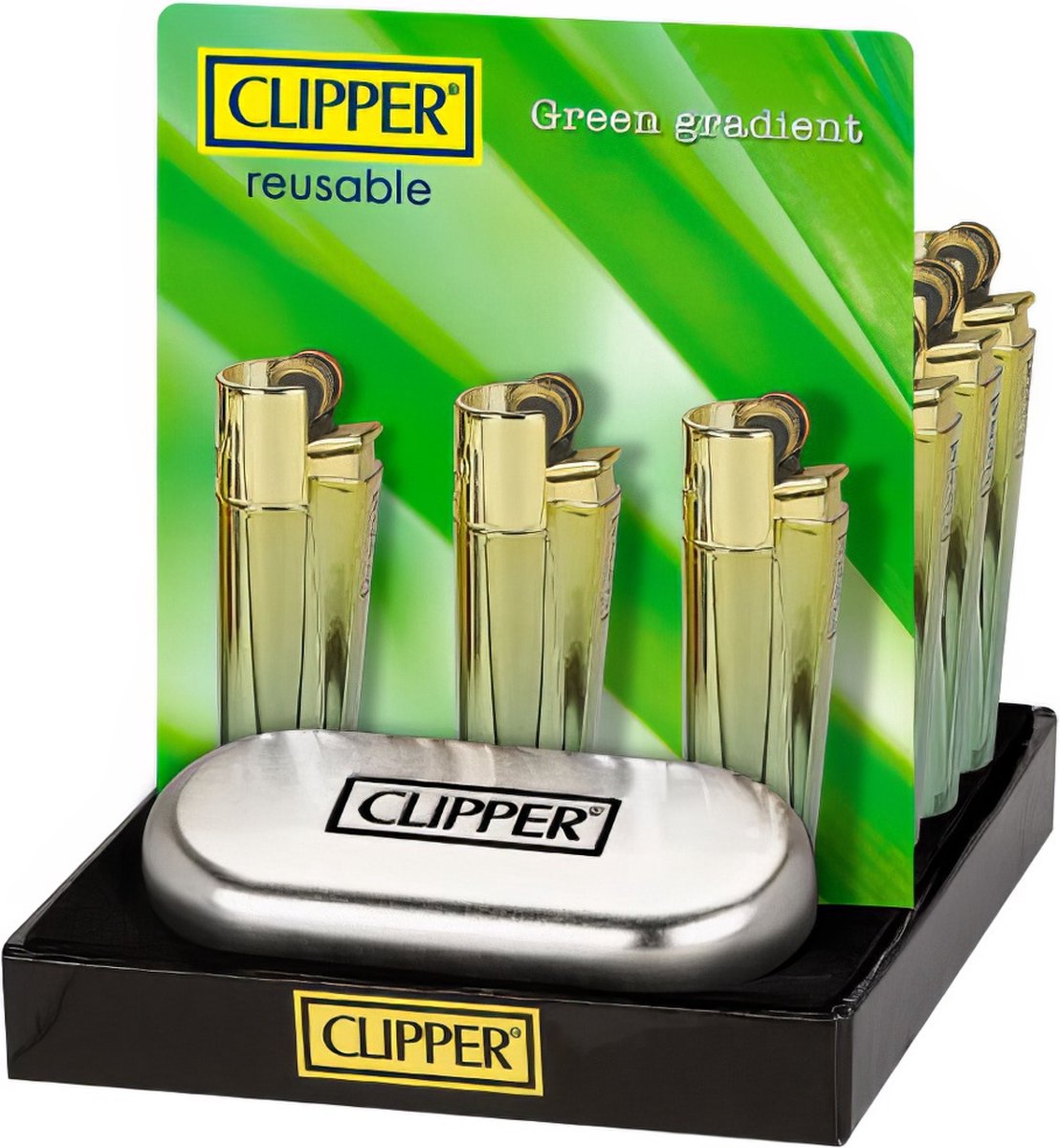 Goedkoopste Clipper Large Metal Vuursteen aansteker - Green Gradient Giftbox