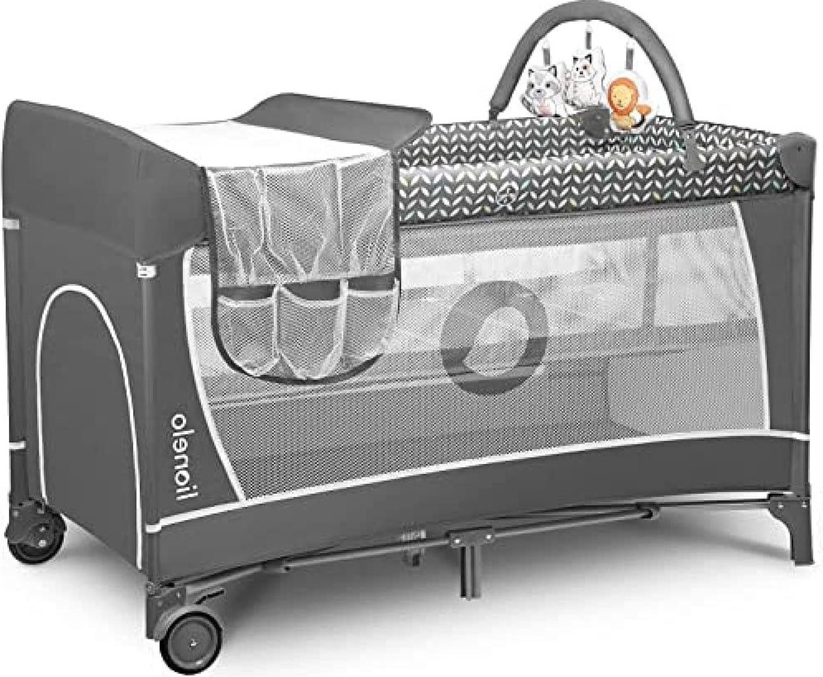 Image of 2-in-1 Reisbed Box | Opvouwbaar tot 11 kg | Vanaf de Geboorte | Met Aankleedkussen en Opberging | Grijs