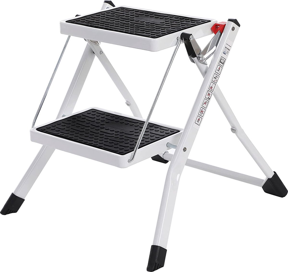 Woon Wereld 2-Trede ladder Vouwladder Breedte 20 cm Antislip rubber Met handvat Draagvermogen 150 kg Staal