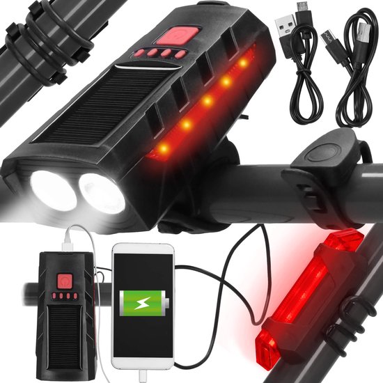 Springos Fietsverlichting - Set Van 2 - Zonne - Energie - USB - Oplaadbaar — afbeelding 3