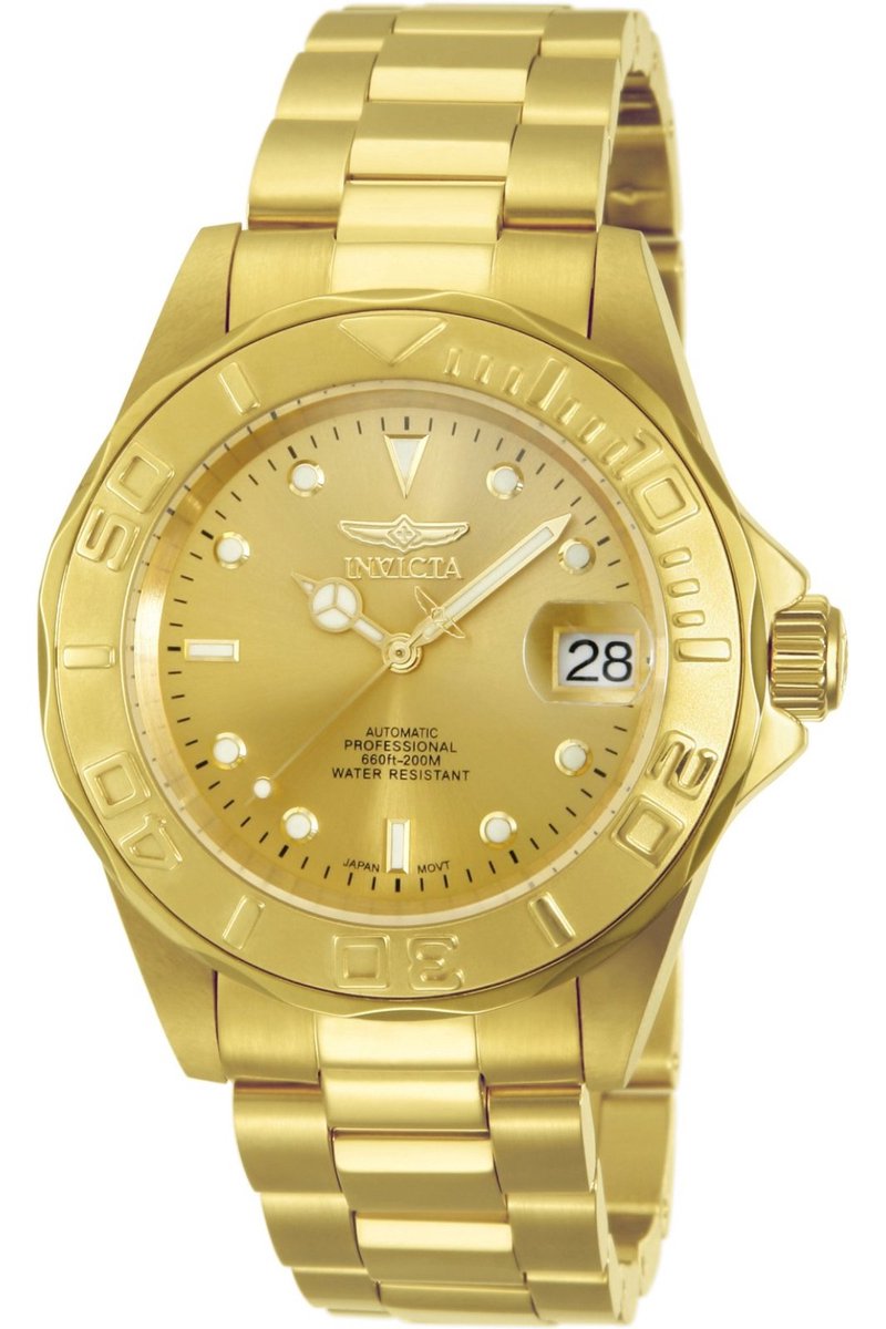 Invicta Pro Diver 13929 Heren Horloge - Waterdicht - Analoog - Automatisch Uurwerk - Roestvrij Staal met gouden Wijzerplaat - 40mm