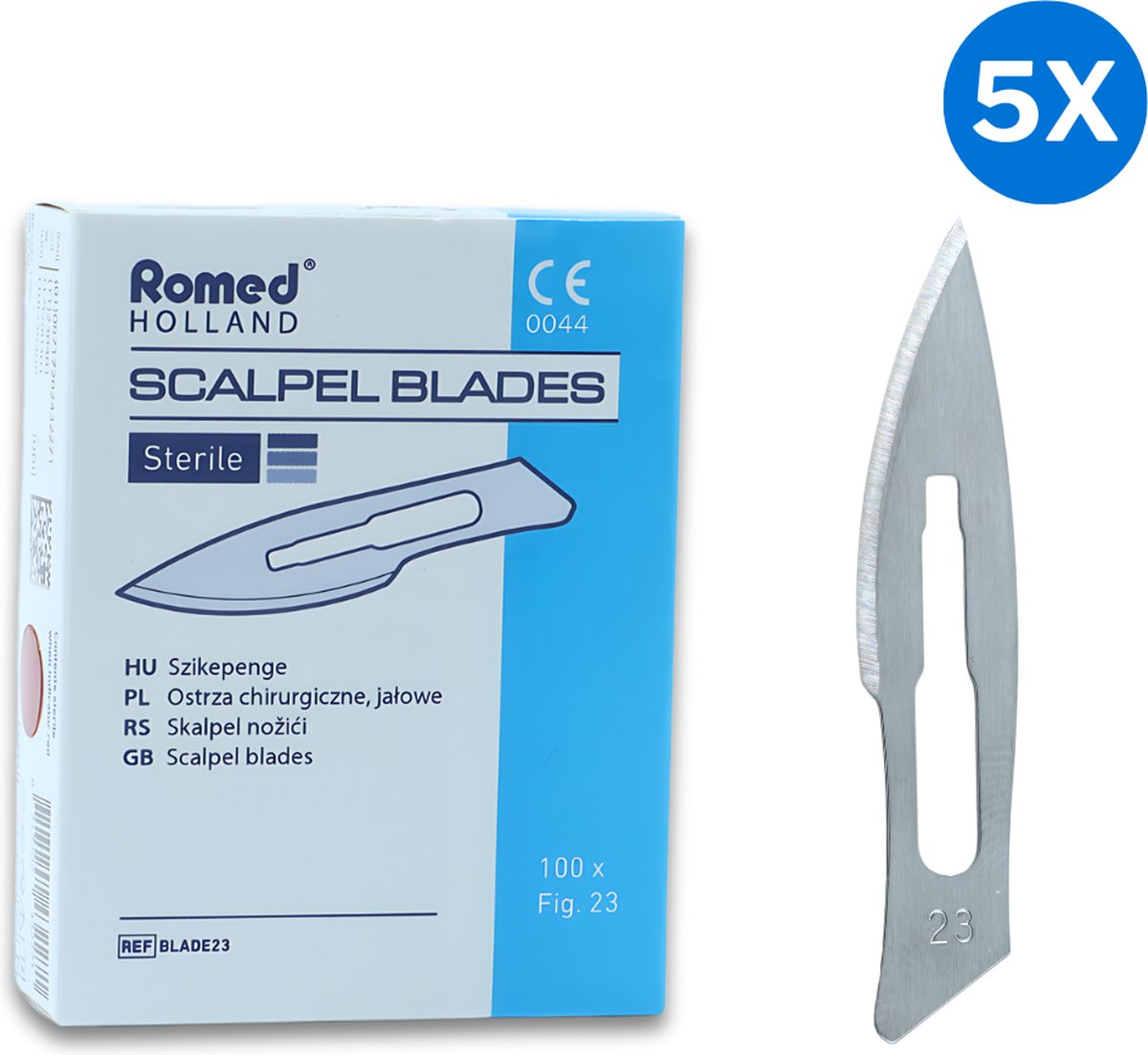 Goedkoopste Romed scalpelmesjes nr. 23 steriel - Set van 5 doosjes Romed