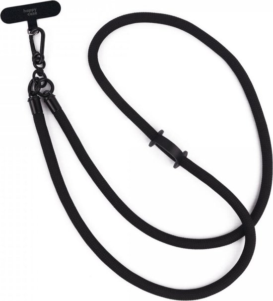 HappyCase Stevig en Universeel Telefoon Koord / Polsbandje | Verstelbare Smartphone Ketting | Universele Telefoonketting | 120CM | Zwart