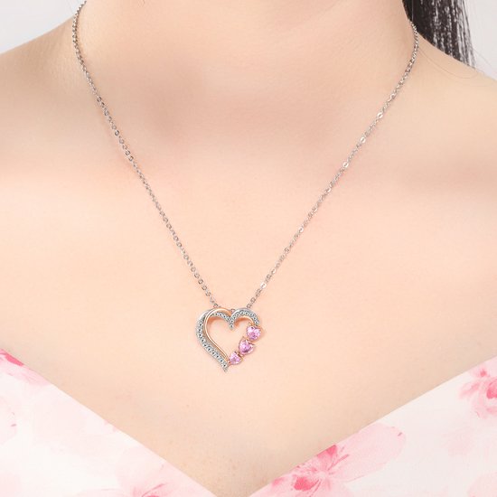 Malinsi Collier Femme Double Coeur Diamant - Argent Or Rose Complet Acier Inoxydable - Colliers pendentif - Cadeau pour femme