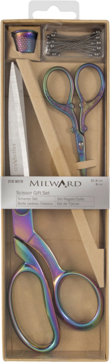 Schaar: Geschenkset: Dressmaking (21,5cm) en Embroidery (9,5cm), Vingerhoed & Spelden: Chromatisch
