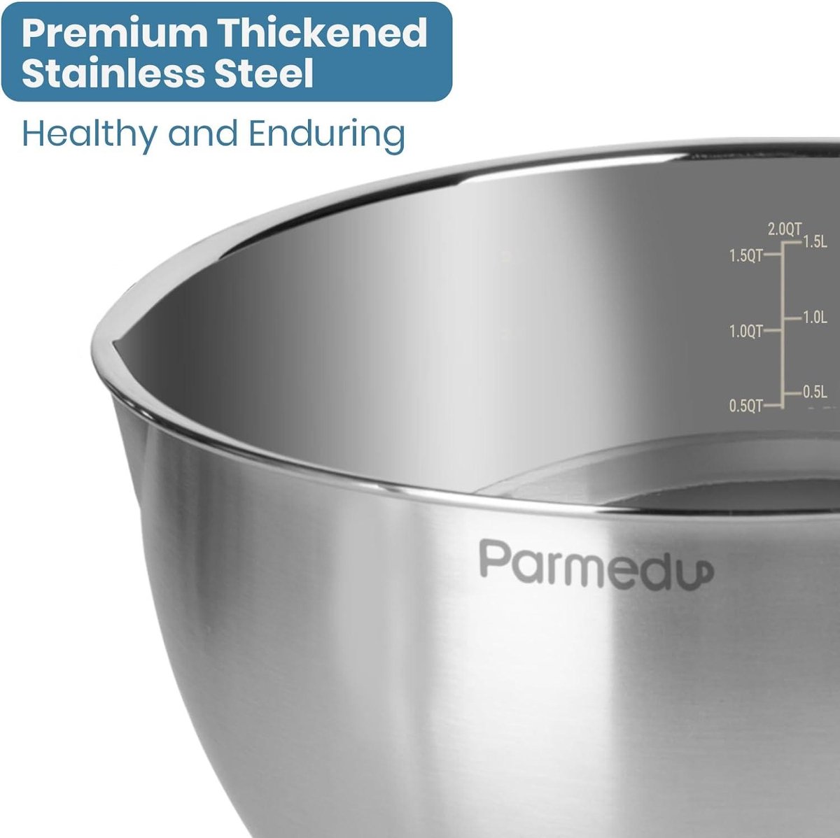 Ensemble De 3 Bols Mélangeurs En Acier Inoxydable 18/8 Avec Couvercles - 2L, 1.5L, 1L - Fond Antidérapant