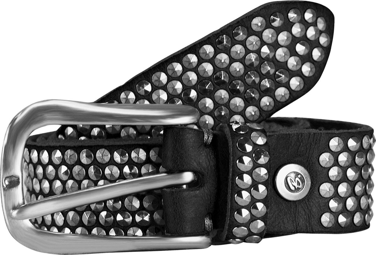 b.belt Leren riem Zoe Silver Stud Belt W90 Black zwart