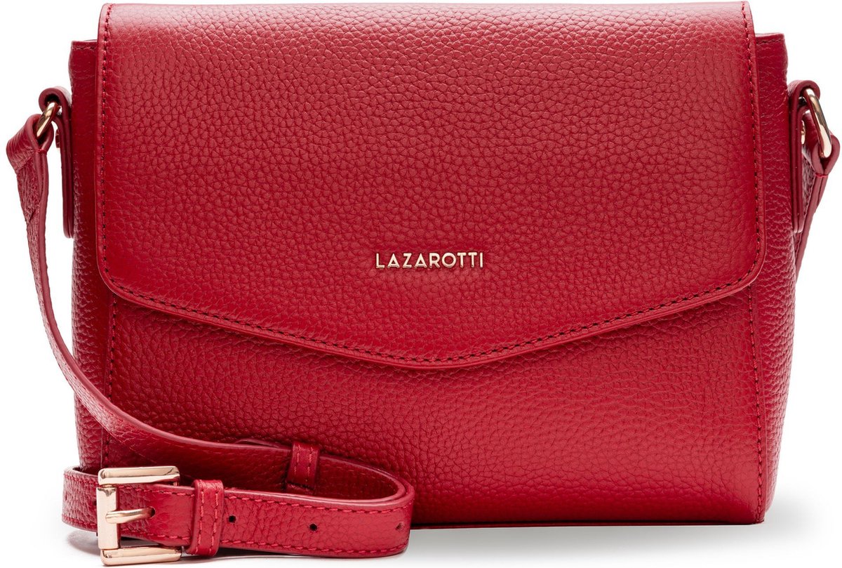 Lazarotti Leren Schoudertas Bologna Leather Flat Crossbody Bag Red Rood