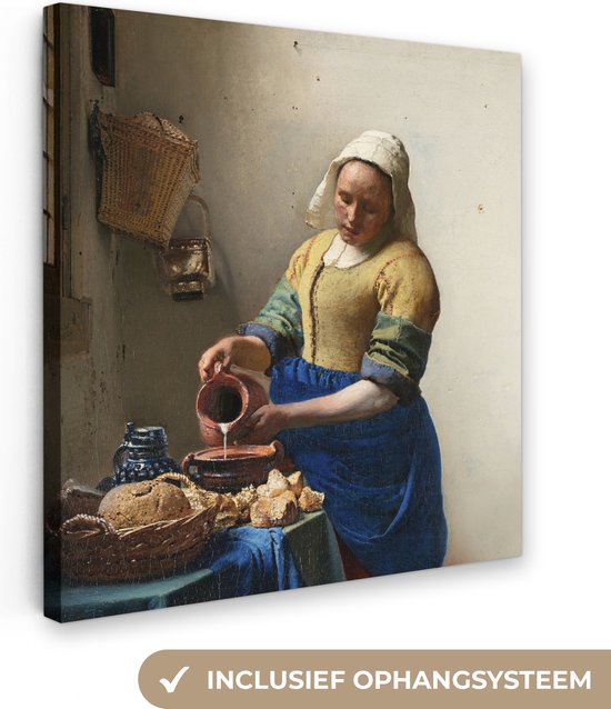 Canvas - Schilderij Het melkmeisje - Kunst - Oude meesters - Vermeer - 20x20 cm - Wanddecoratie - Slaapkamer