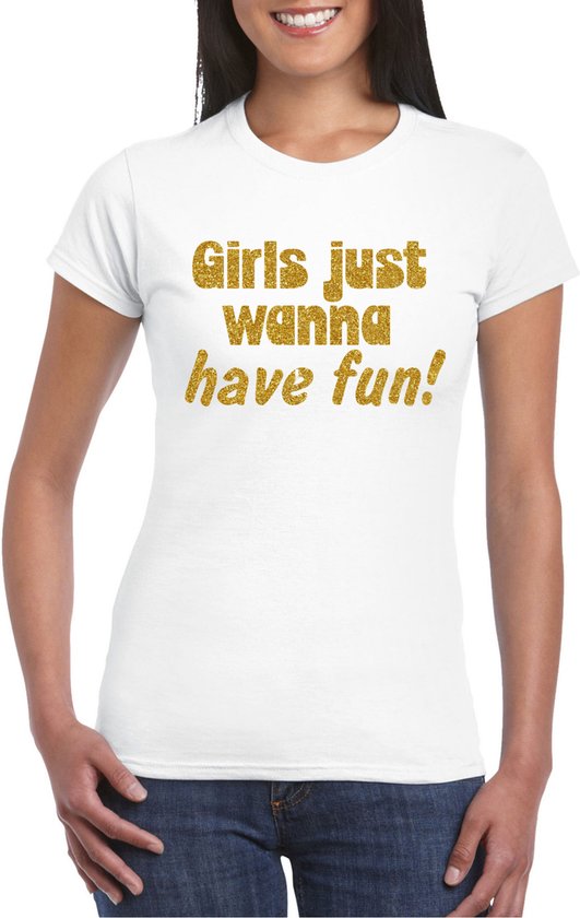 Bellatio Decorations Vrijgezellenfeest t-shirt dames - Girls Fun - wit - gouden glitter -foute party XXL