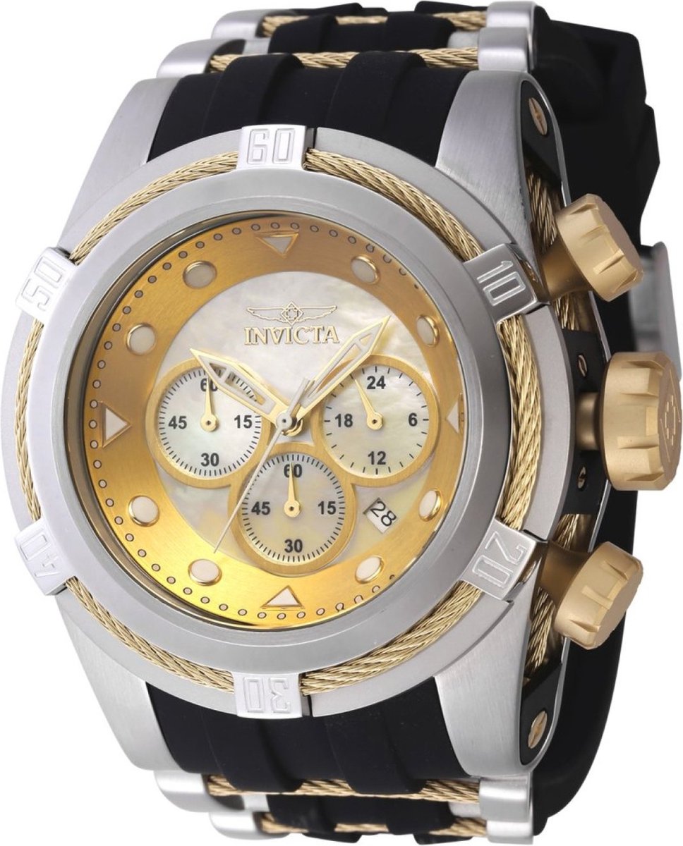 Invicta Bolt - Zeus 46468 Heren Horloge - Waterdicht - Analoog - Quartz Uurwerk - Roestvrij Staal met gouden Wijzerplaat - 53mm