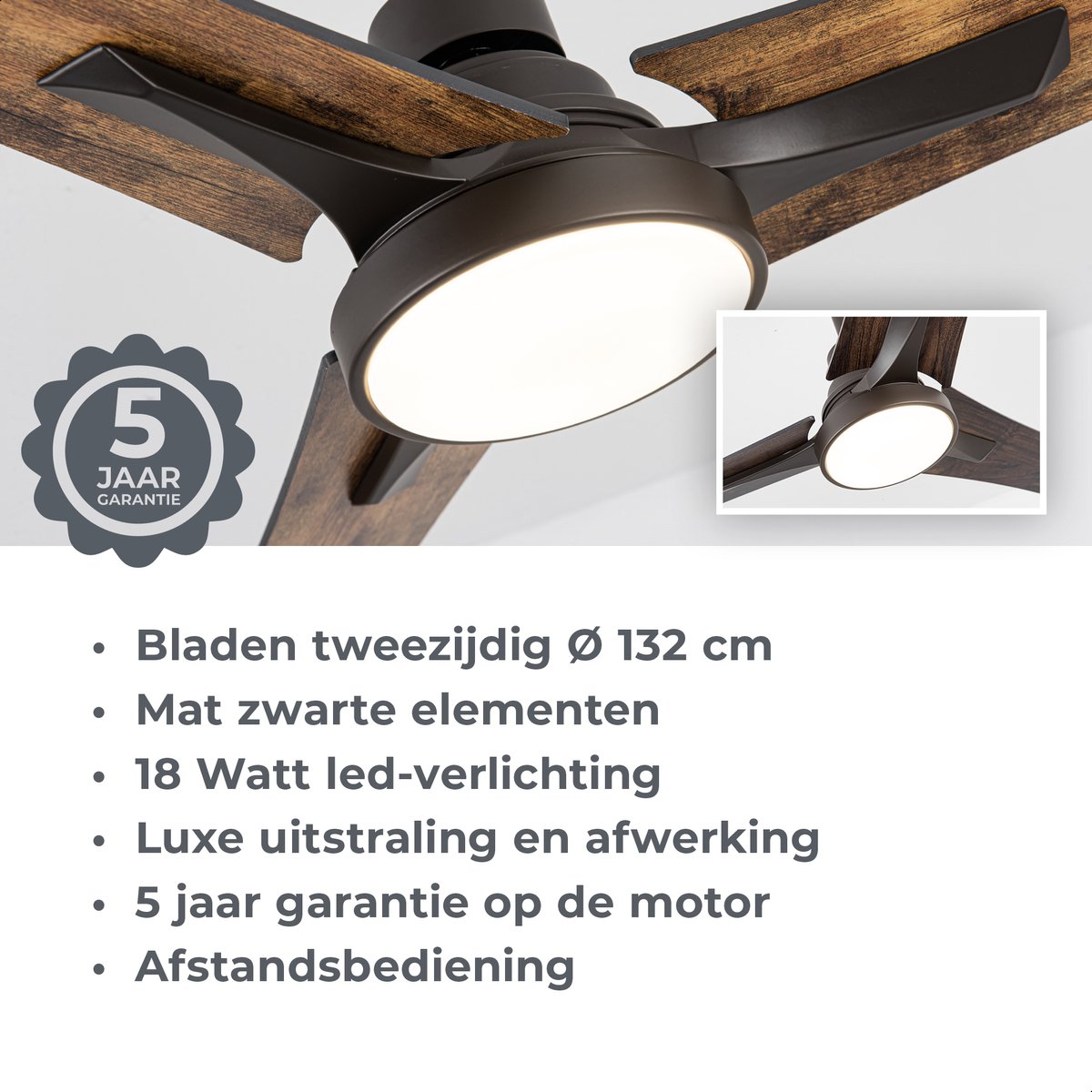 Goedewaere Plafondventilator - Met Afstandsbediening - Zwart - 2 Kleuren Bladen - Met lamp - Fluisterstil - Timer - Ideaal voor slaapkamer - Ventilator plafond - Verlichting - Plafondlamp thumbnail 3