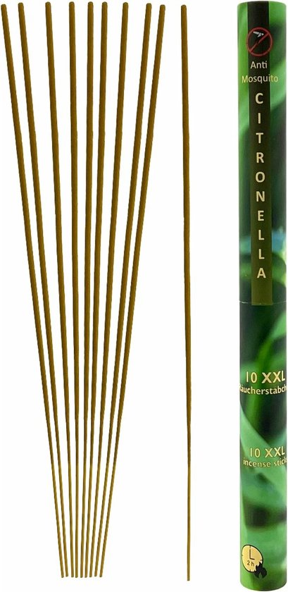 Anti muggen muskieten citronella wierook XXL - Tuin & Terras - formaat - 50 cm - 1 koker a. 10 stuks