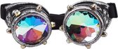 KIMU Goggles Steampunk Bril Met Studs - Oud Zilver Montuur - Caleidoscoop Glazen - Spacebril Space Caleidoscope Holografisch Festival