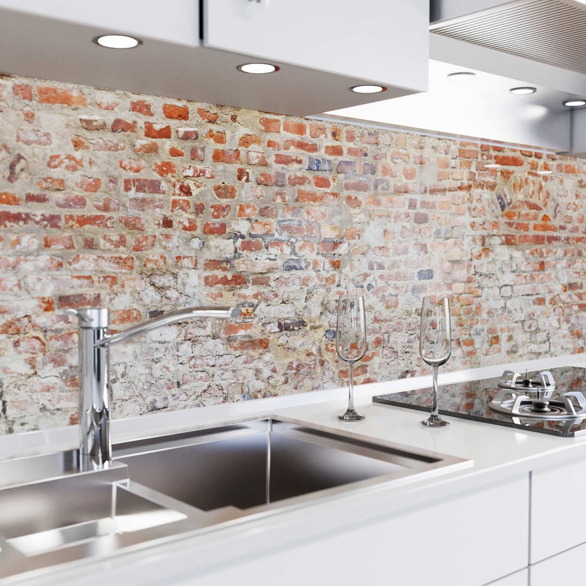Keuken achterwand zelfklevend - Spatscherm keuken - Spatwand fornuis - Muurbeschermer - Verstevigde PET folie - 0,37 mm - Mat - Oude bakstenen muur - 340 cm x 60 cm