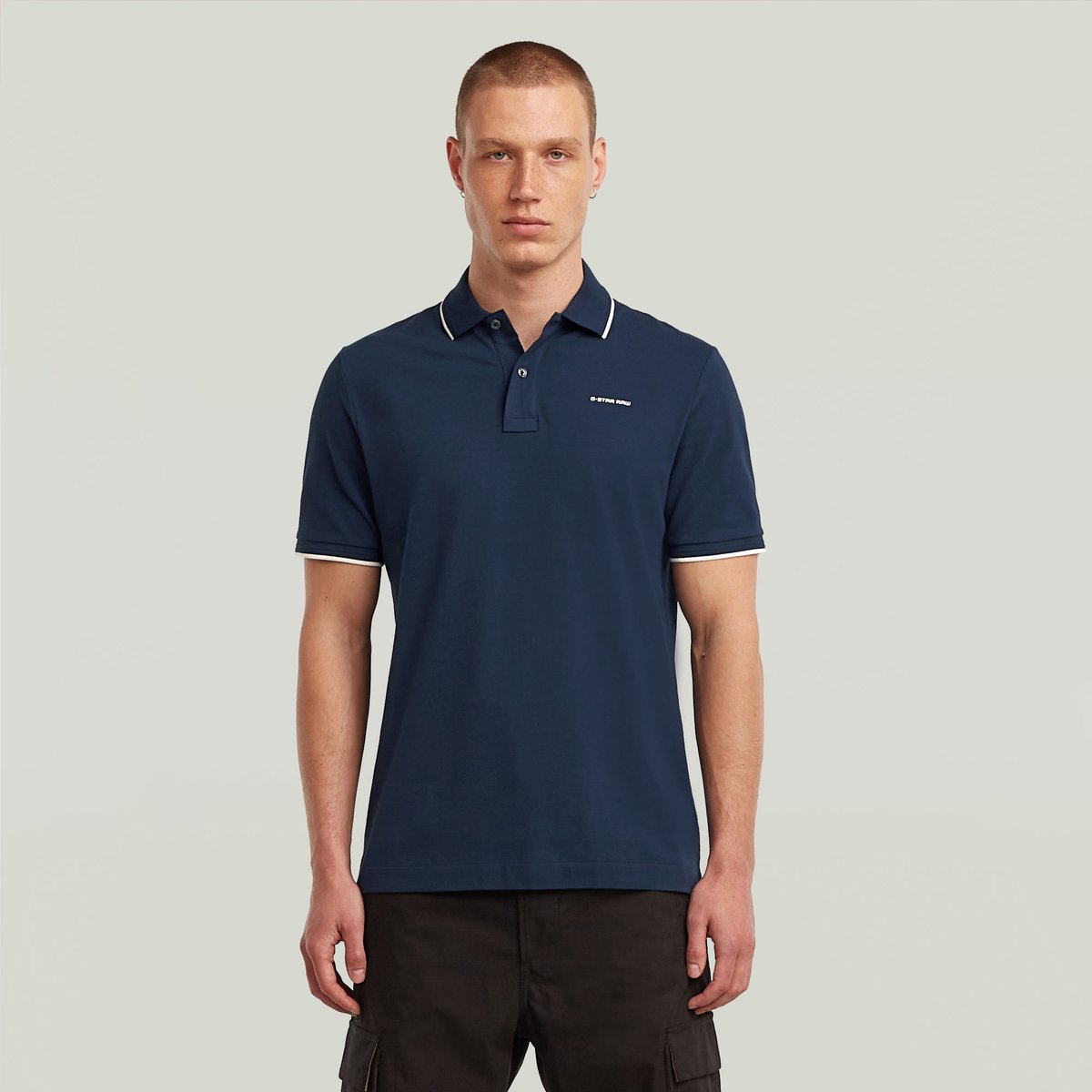 G-Star Chest Logo striped polo ss Heren Polo’s Blauw