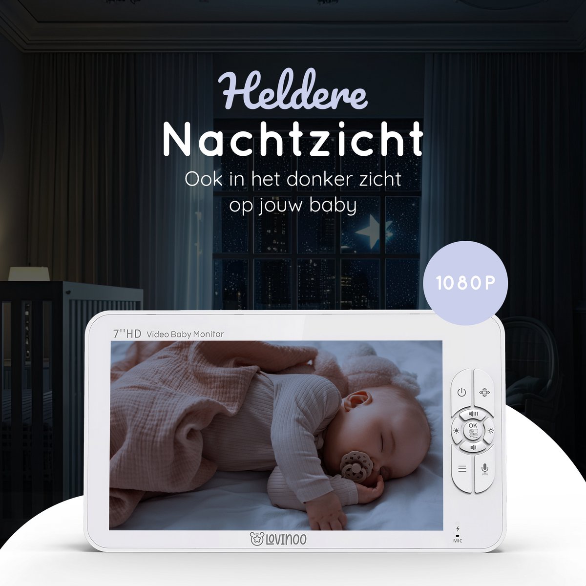 Lovinoo Babyfoon met 2 Camera's - Baby Monitor - Op Afstand Bestuurbaar - Babyphone - Temperatuursensor - Uitbreidbaar Tot 4 Camera's - Terugspreekfunctie - Zonder Wifi en App - 7.0 Inch HD Scherm thumbnail 4