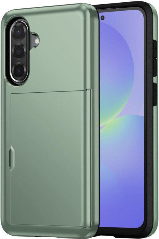 Hoesje met Kaarthouder Slider Geschikt voor Samsung Galaxy A56 | Back Cover Pasjeshouder Achterkant | Kaarthouder voor Twee Pasjes | Groen