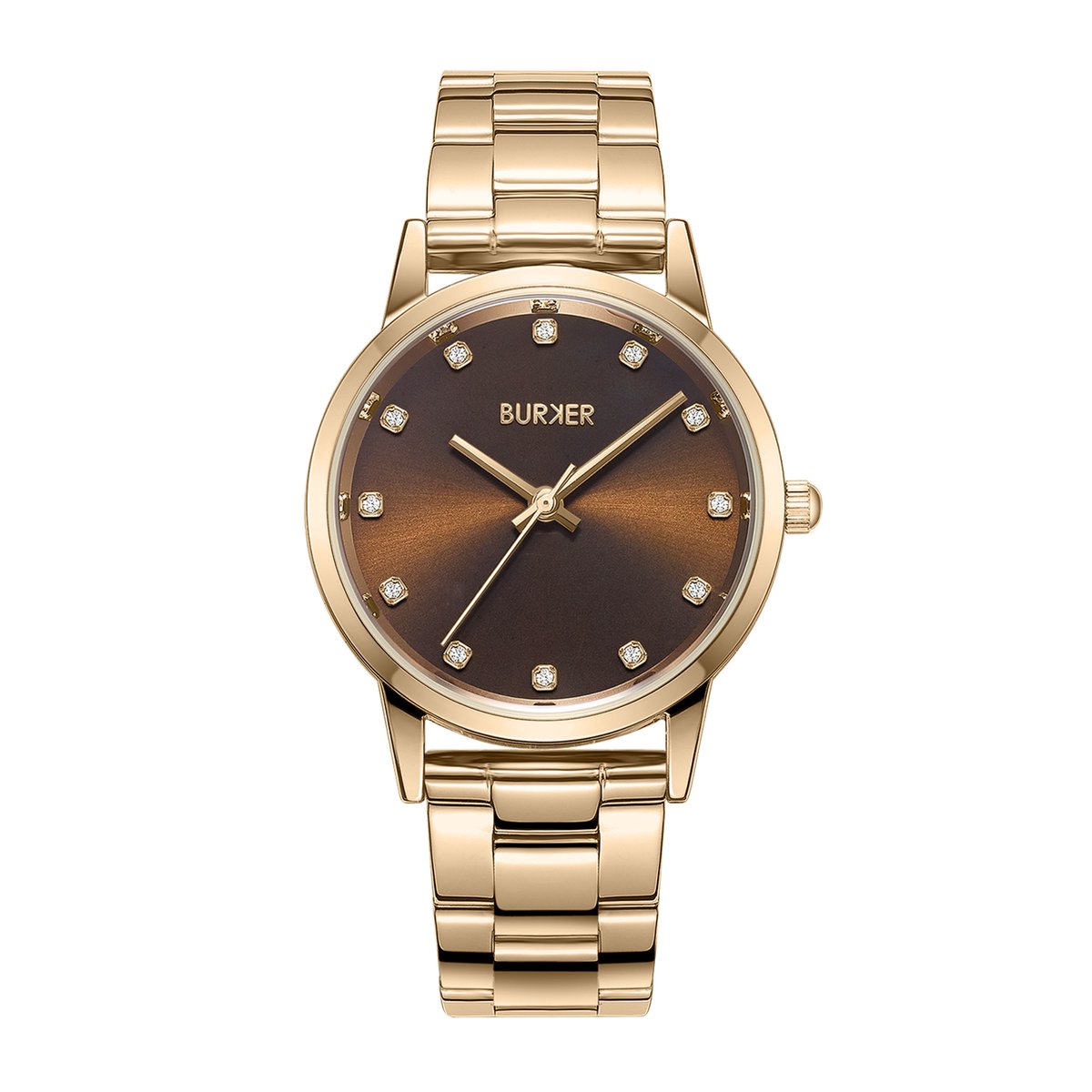 BURKER Amy Horloge Dames - Rond - Goud Bruin - Schakelband - Zirkonia - 32mm