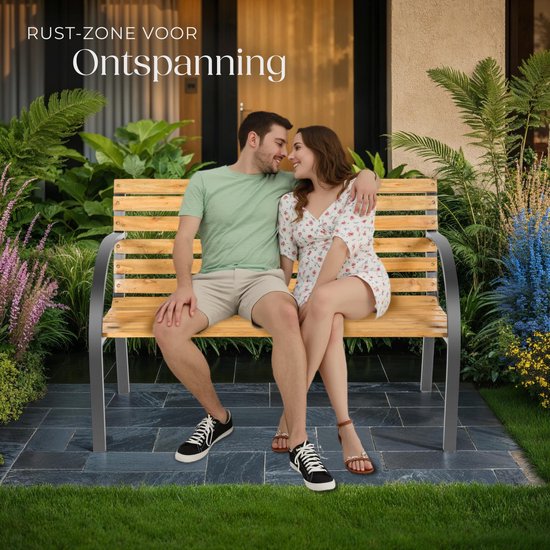 tectake® 2-zits Tuinbank Michaela - Weerbestendig - 119,5 x 62 x 83 cm - Tuin Bank van Hout in Landhuisstijl - Romantische Balkonbank - Houten Tuinbanken - Tuinbankjes