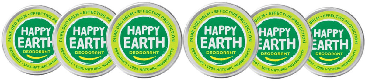 Happy Earth 100% Natuurlijke Deodorant Balm Bergamot - 6 x 45 gr - Voordeelverpakking
