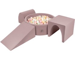 KiddyMoon Foam speeltuin PPZP-OK30D-124 met ballen heather: pastelbeige-pastelgeel-wit-mint-poederroze zwembad 300/club L/court/tunnel