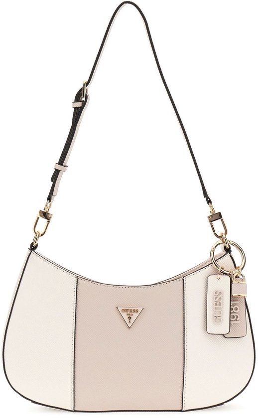 GUESS schoudertas Emelie Logo Flap Shoulder Bag Vanilla Logo crème GUESS schoudertas Emelie Logo Flap Shoulder Bag Vanilla Logo crème
