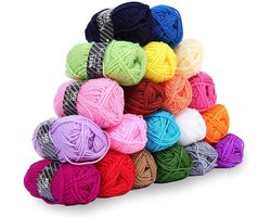 Kurelle 100% Acryl Brei Haak Garen Ballen in Geassorteerde kleuren (20 Pak) – 25g Grote Bonbons van 40m – Wol Perfect Voor Kleurrijk Handwerk en Mini Multikleur Weef Projecten