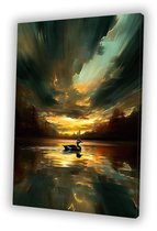 Eend op spiegelend water - Eend schilderijen canvas - Wandkunst water - Impressionisme - Decoratie voor thuis - Wanddecoratie woonkamer - canvas 30x45 cm