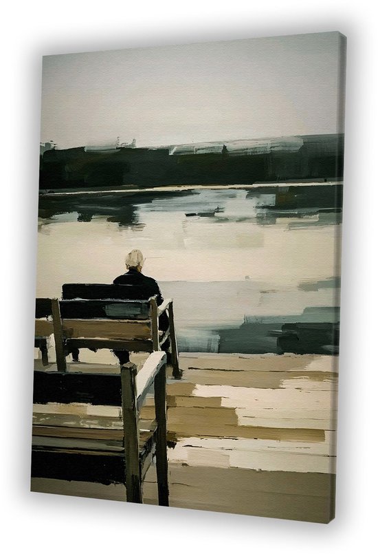 Foto: Contemplatie aan een stille waterkant rust canvas schilderijen canvas schilderij bank minimalisme design aan de muur canvas schilderijen woonkamer canvas 60x90 cm