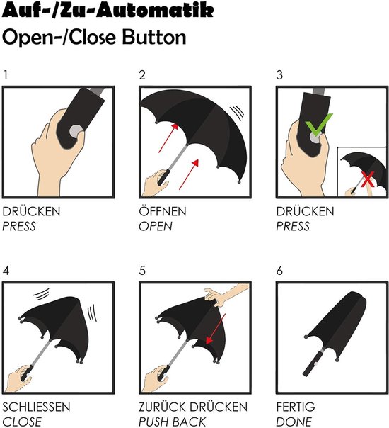 SWISSONA Parapluie noir, coupe-vent, léger et compact, système d'ouverture et de fermeture automatique, avec parapluie, parapluie de voyage, parapluie outdoor , parapluie automatique, noir, 1 Rainschirm