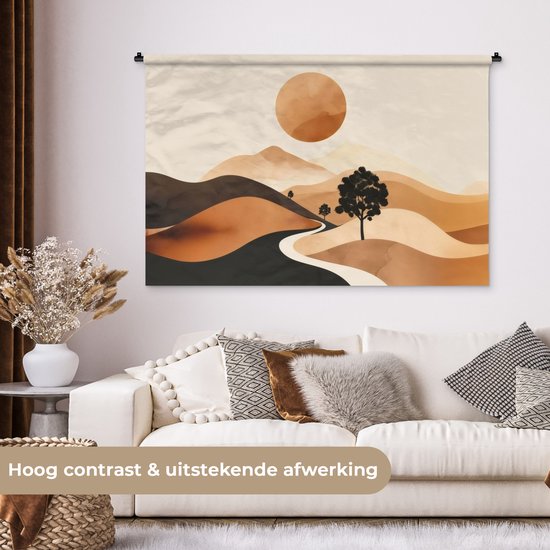 Wandkleed 150x100 cm - Wanddoek Zon - Heuvels - Boom - Abstract - Wandtapijt - Wandkleden