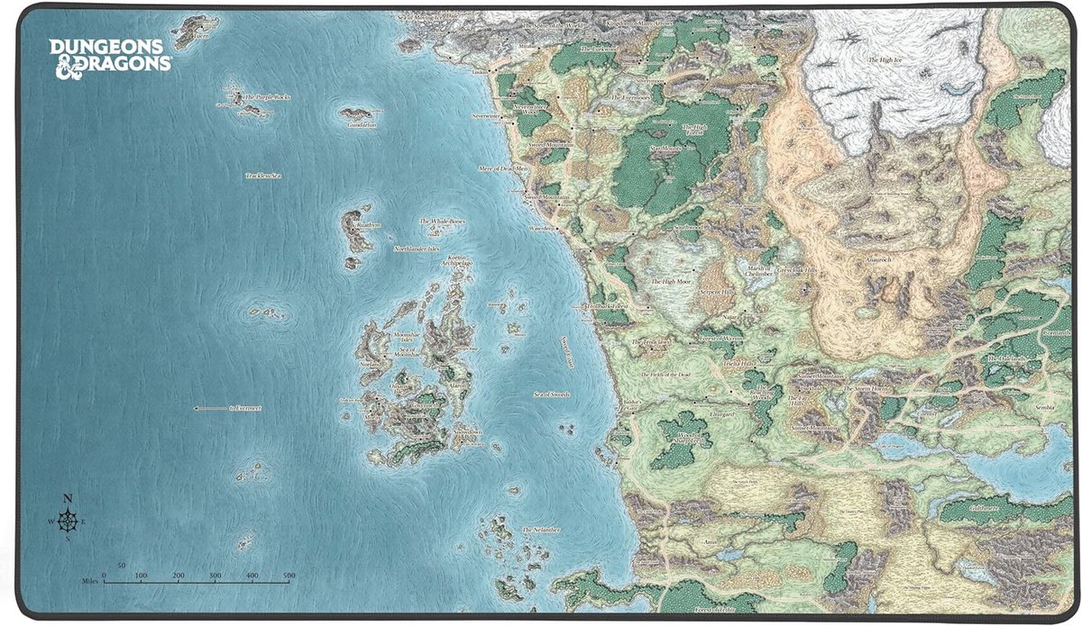 Grote gaming muismat 80 x 46 cm - antislip basis met Faerûn kaart ontwerp