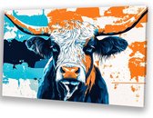 Kleurrijke stierenkop op doek - Koe canvaskunst - Canvas schilderijen stierenkop - Pop Art - Muurdecoratie klassiek - Kunstwerken schilderij - Canvas 120x80 cm