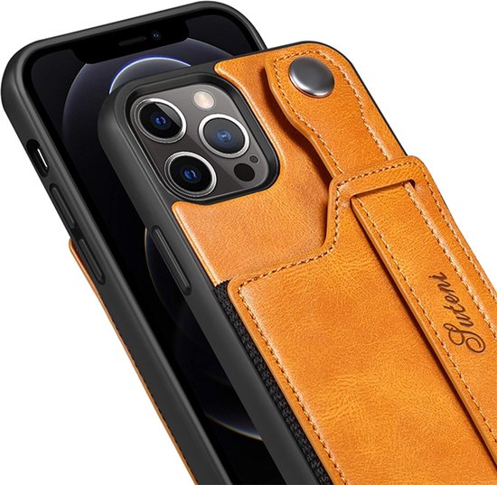 geschikt voor iPhone 12 Pro Max Pashouder Hoesje Retro Design - Vakje voor pasjes en slimme standaard - geschikt voor iPhone 12 Pro Max Portemonnee Hoesje - Vintage Backcover geschikt voor iPhone 12 Pro Max Wallet Case zwart