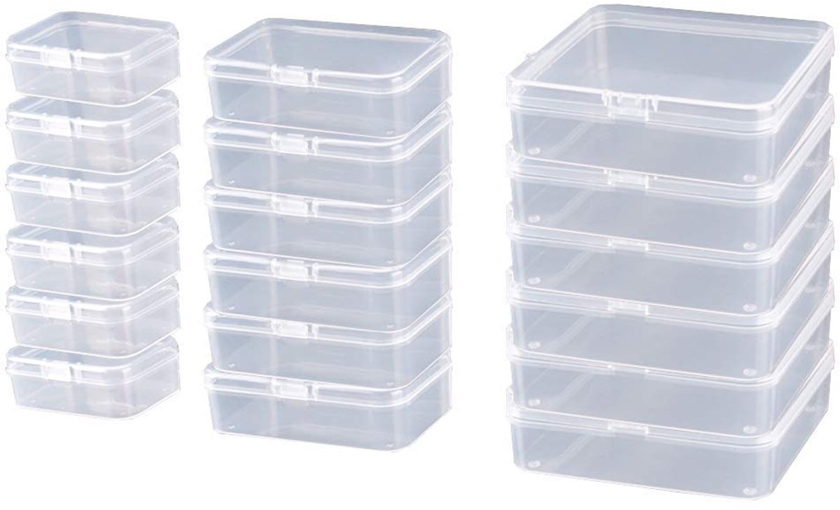 Ibenzoa® Transparante Opbergdozen Set van 18 voor Sieraden en Knutselprojecten in Verschillende Maten
