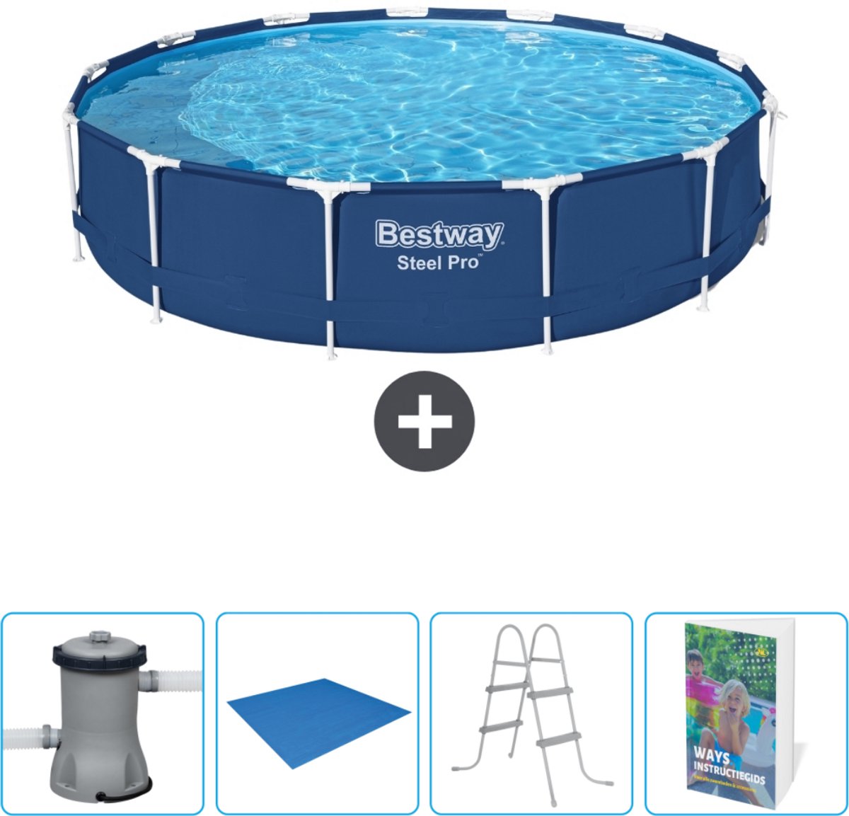 Bestway Rond Steel Pro Zwembad – 396 x 84 cm – Blauw – Inclusief Pomp Grondzeil – Ladder – Zwembadgids Bestway Rond Steel Pro Zwembad – 396 x 84 cm – Blauw – Inclusief Pomp Grondzeil – Ladder – Zwembadgids