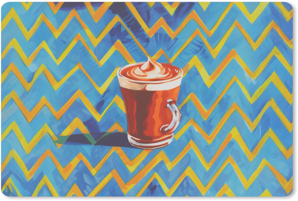 Muismat 27x18 cm - Mousepad Mok - Koffie - Zigzag - Slagroom - Muismatten
