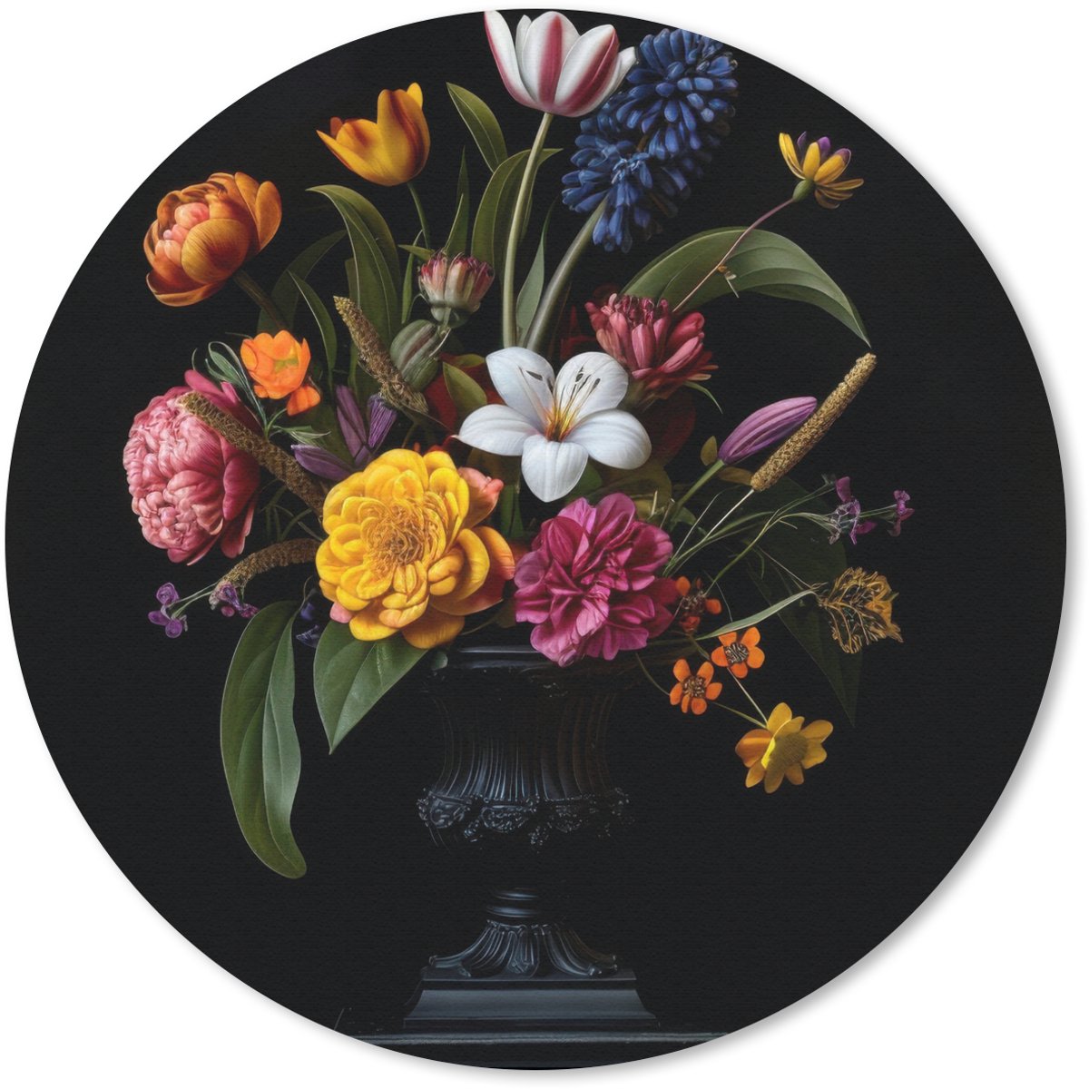 Muismat rond 50x50 cm - Mousepad Lente - Bloemen - Klassiek - Vaas - Ronde muismatten