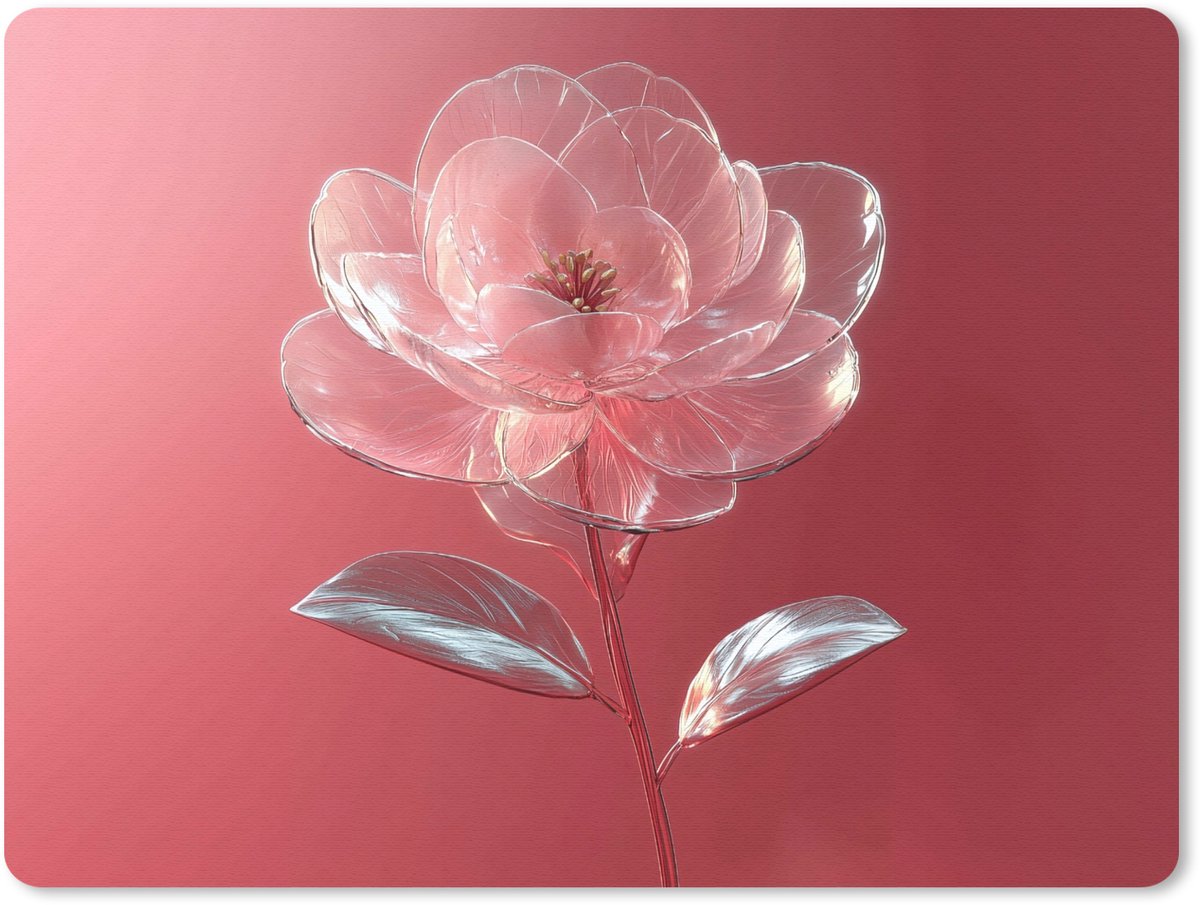 Muismat 23x19 cm - Mousepad Sierlijk - Bloem - Roze - Glazen - Muismatten