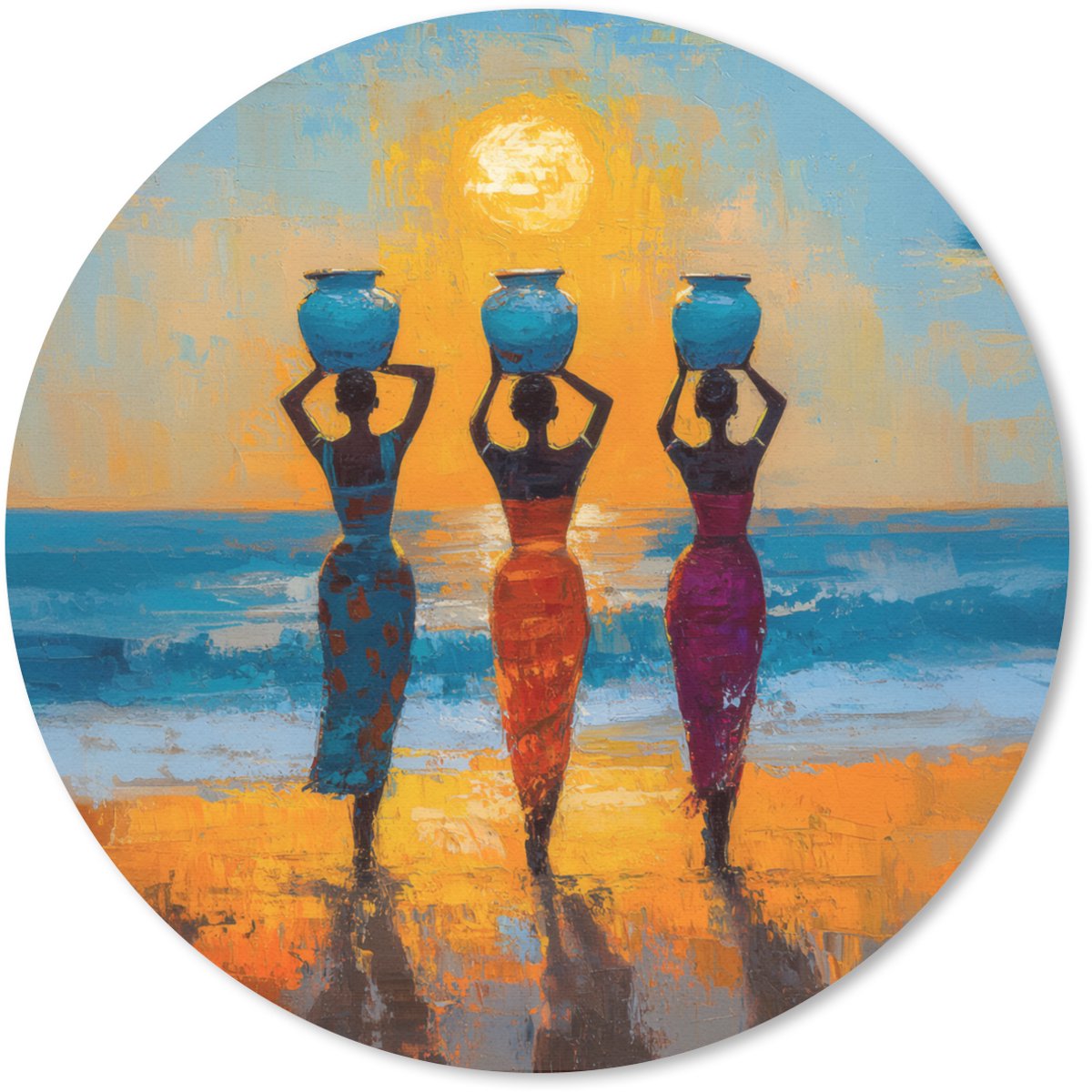 Muismat rond 20x20 cm - Mousepad Vrouwen - Strand - Zondsondergang - Ronde muismatten