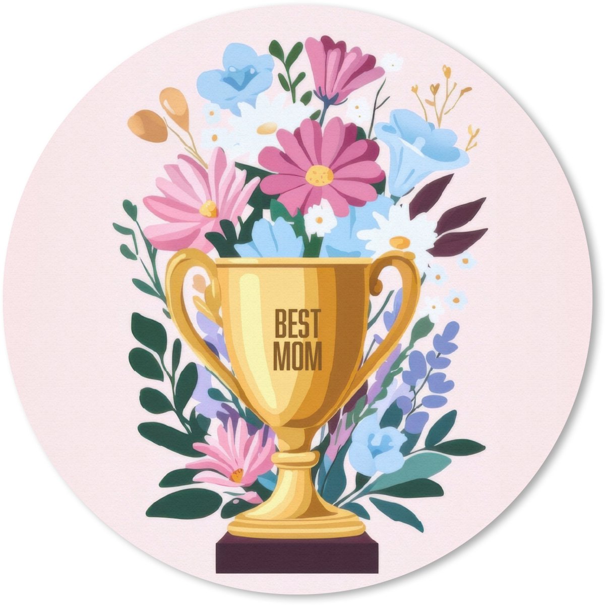 Muismat rond 50x50 cm - Mousepad Trofee - Best Mom - Bloemen - Kleurrijk - Ronde muismatten