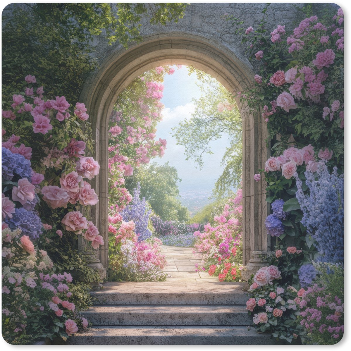Muismat 20x20 cm - Mousepad Doorkijk - Rozen - Vintage - Bloemen - Muismatten