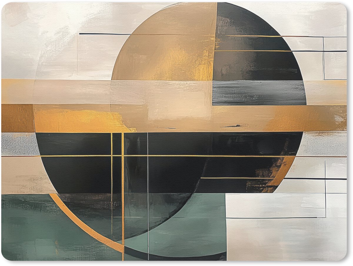 Muismat 23x19 cm - Mousepad Abstract - Goud - Brons - Groen - Vormen - Modern - Muismatten