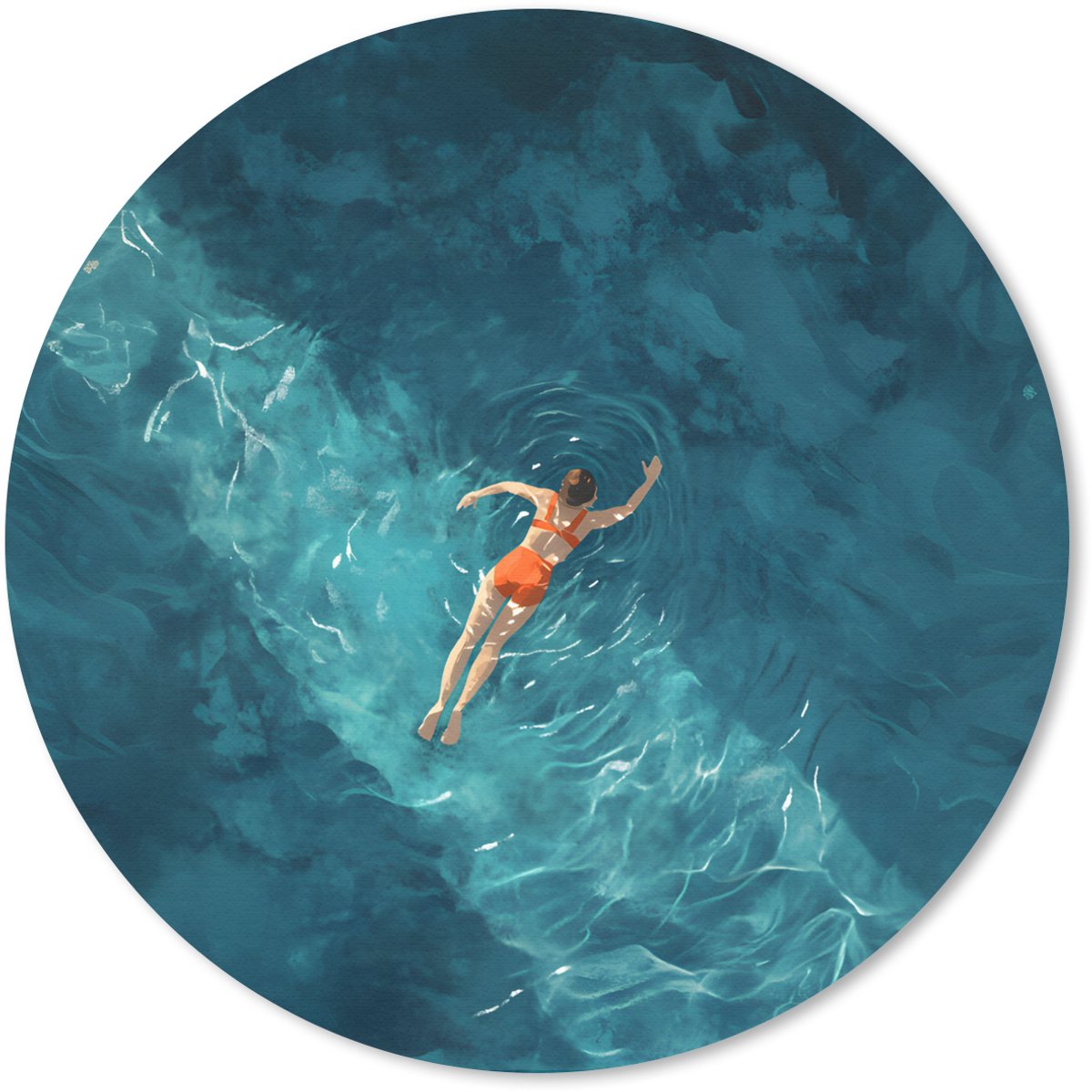 Muismat rond 40x40 cm - Mousepad Vrouw - Water - Bikini - Oranje - Ronde muismatten