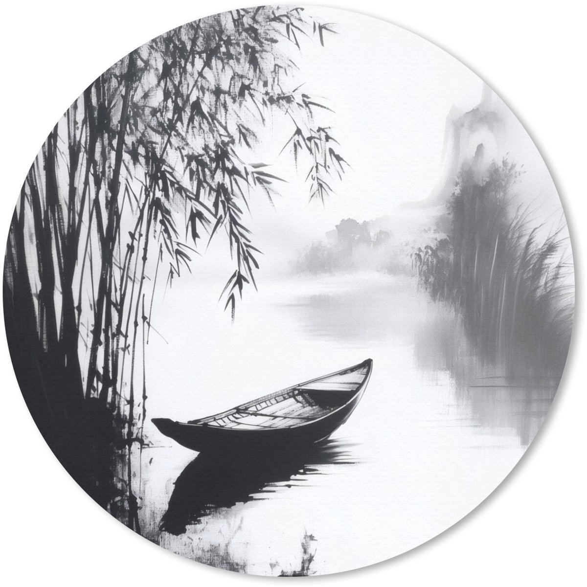 Muismat rond 20x20 cm - Mousepad Boot - Rivier - Bamboe - Wit - Ronde muismatten