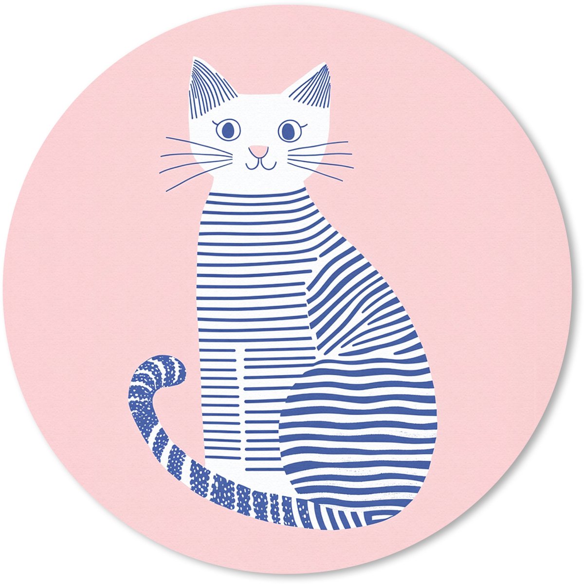 Muismat rond 30x30 cm - Mousepad Kat - Illustratie - Minimalistisch - Roze - Ronde muismatten