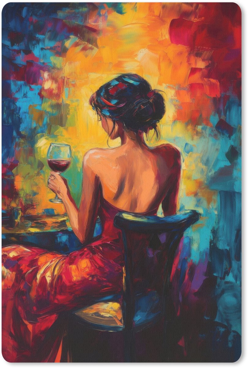 Muismat 18x27 cm - Mousepad Wijn - Vrouw - Sfeervol - Kleurrijk - Muismatten