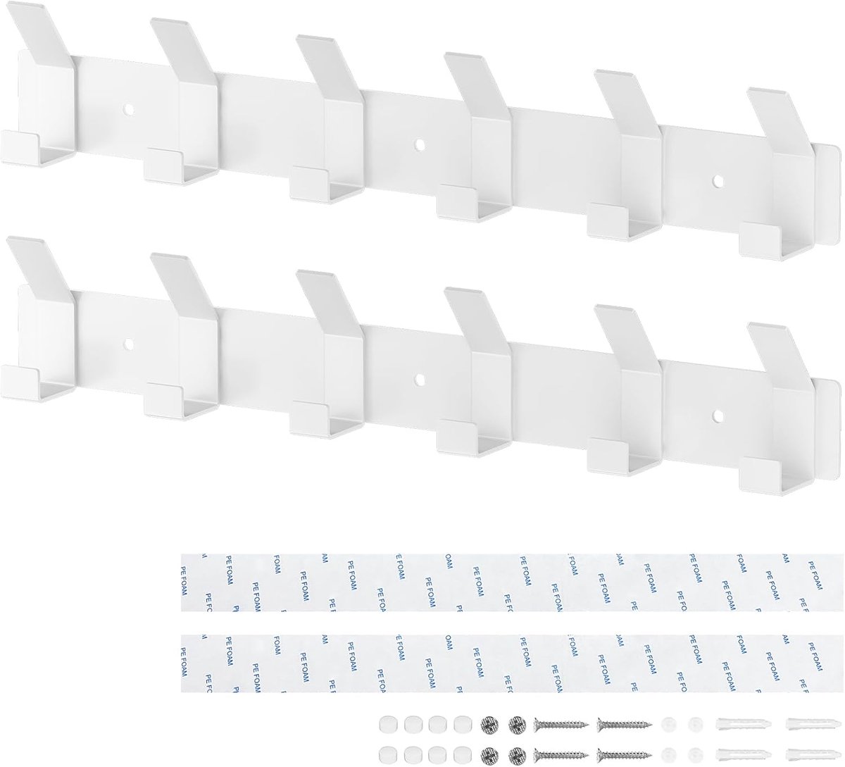 Ibenzoa Dubbele Muurbehanghaken Wit - 6 Haken - Stalen Constructie - Voor Garderobe en Kledinghangen