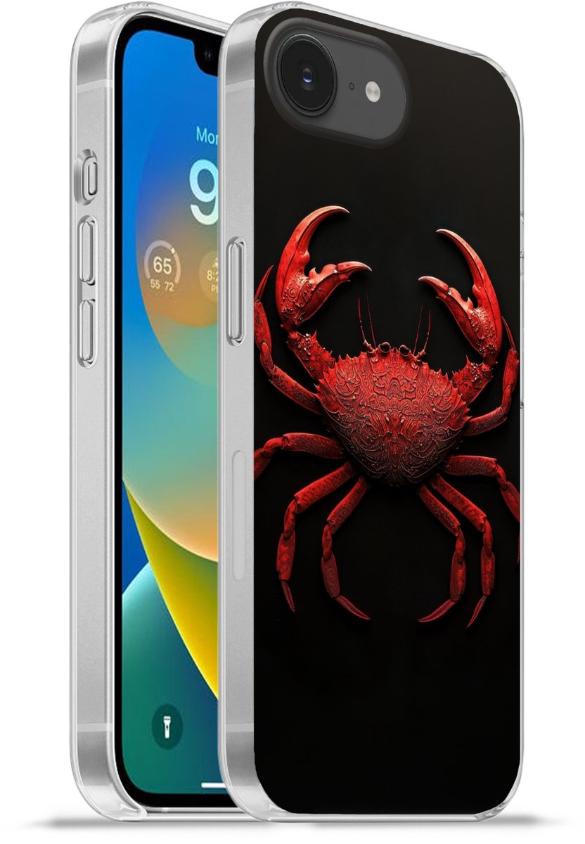 Telefoonhoesje Geschikt voor iPhone 16e hoesje - Krab - Rood - Vissen - Schaaldieren - Siliconen Telefoonhoesje Telefoonhoesje